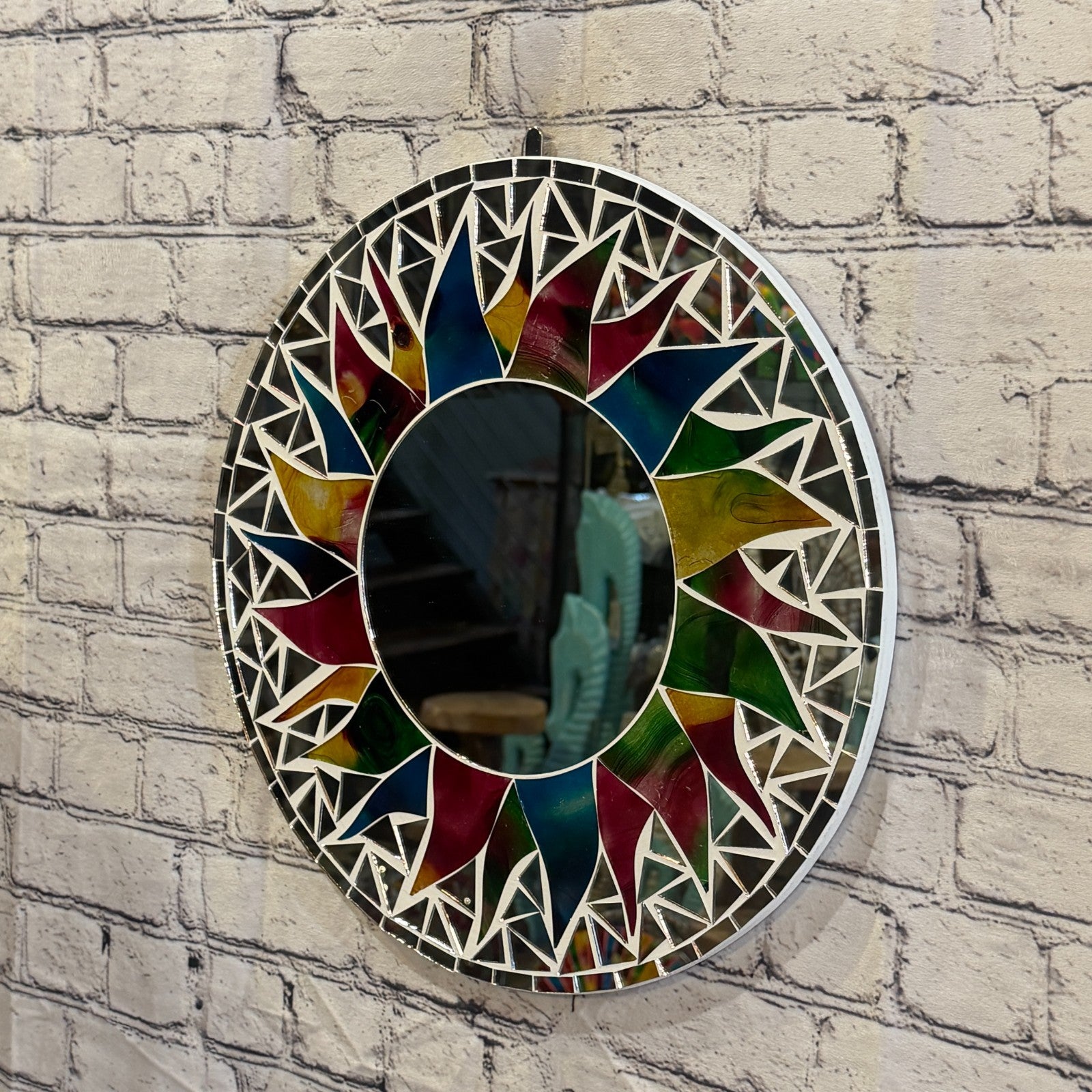 Rainbow White Sun Flame Mosaic Tile Wall Mirror 40cm x 40cm 16 Inches Handmade1
