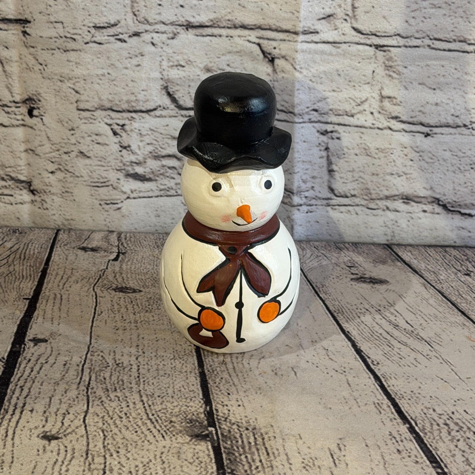 15cm x 10cm Black Top Hat Snowman Handcrafted Wood Xmas Christmas Ornament1