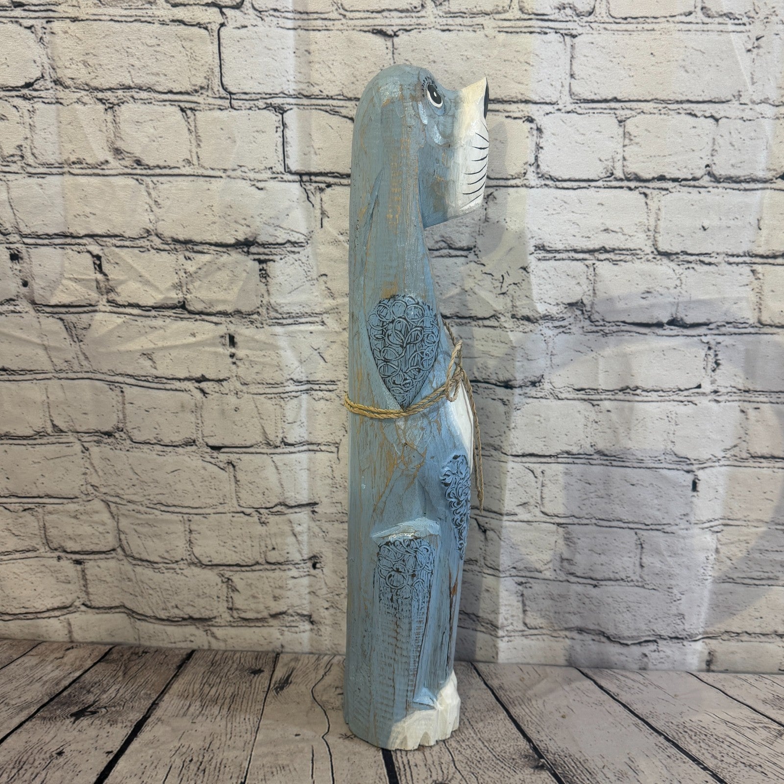 50cm Light Blue Wooden Shabby Dog Statue Ornament Fair Trade Handcarved3