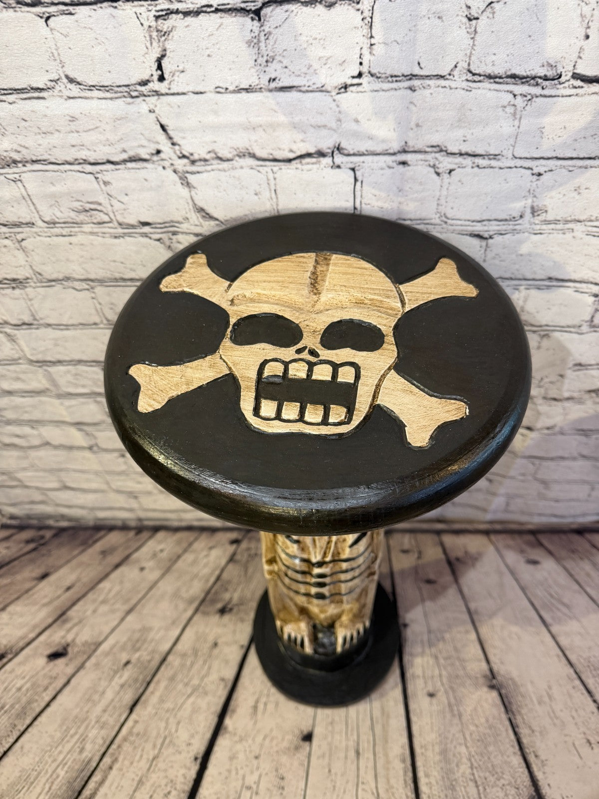 55cm x 25cm Sitting Skull Round Wooden Coffee Table Bar Restaurant Garden Pub8