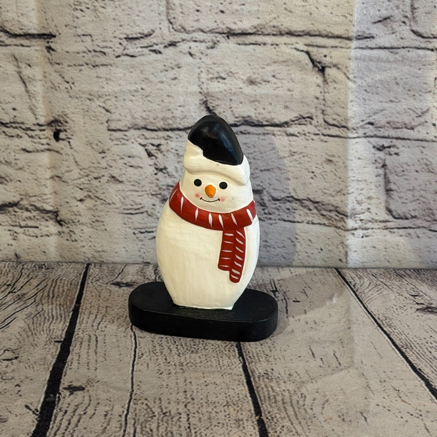 14cm x 10cm Black Flat Top Hat Snowman Handcrafted Wood Xmas Christmas Ornament0