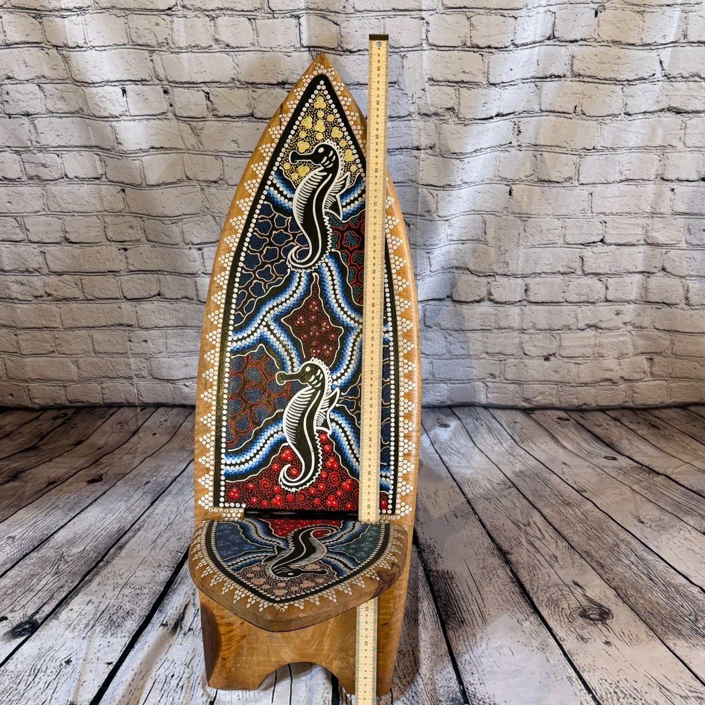 100cm Dotted Surf Board Shape African Birthing Chair Hand Carved Wooden Tribal3