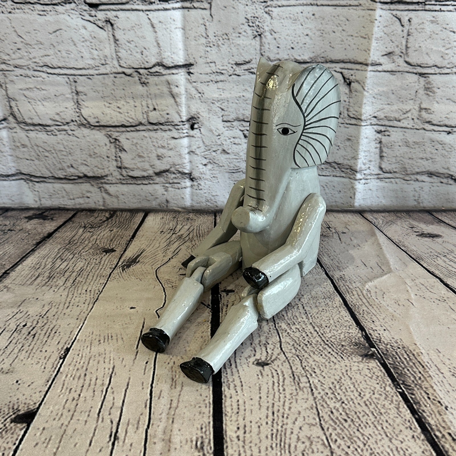 20cm Grey Elephant Sitting Animal, Wooden Shelf Ornament Handmade & Fairtrade1