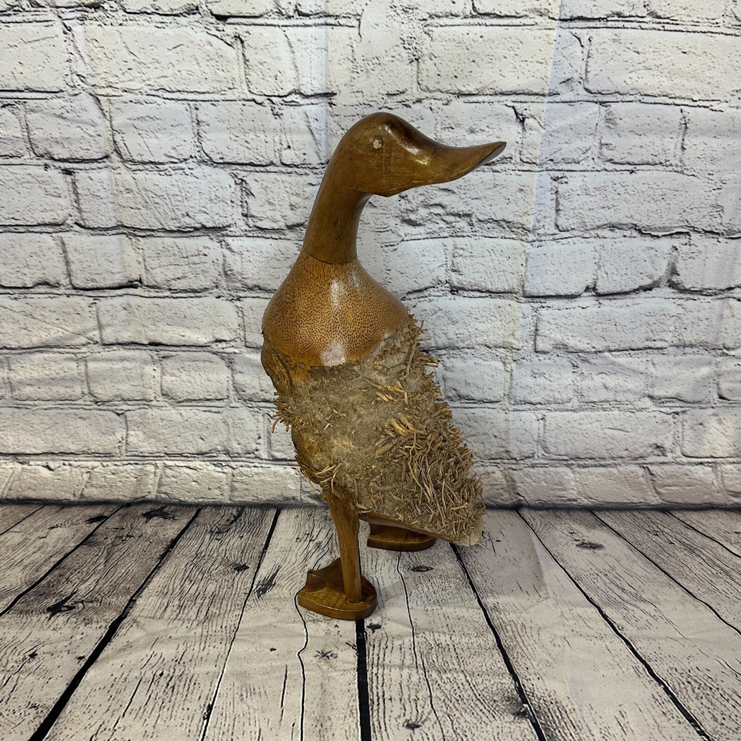 Looking Back 45cm Tall Wooden Hairy Duckling Baby Duck Bamboo Root Fairtrade1
