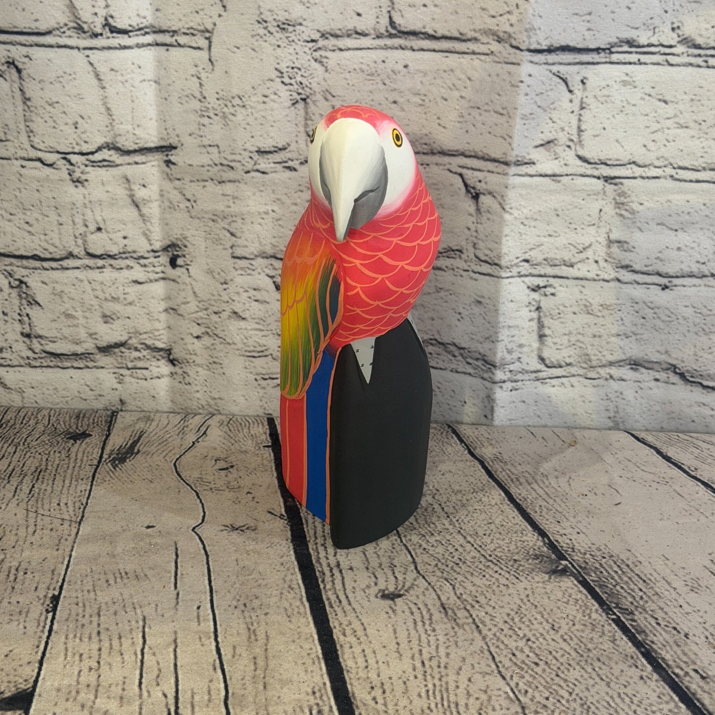 20cm Bright Red Parrot Bird Ornament Statue Fair Trade Hand Made Carved Wood1