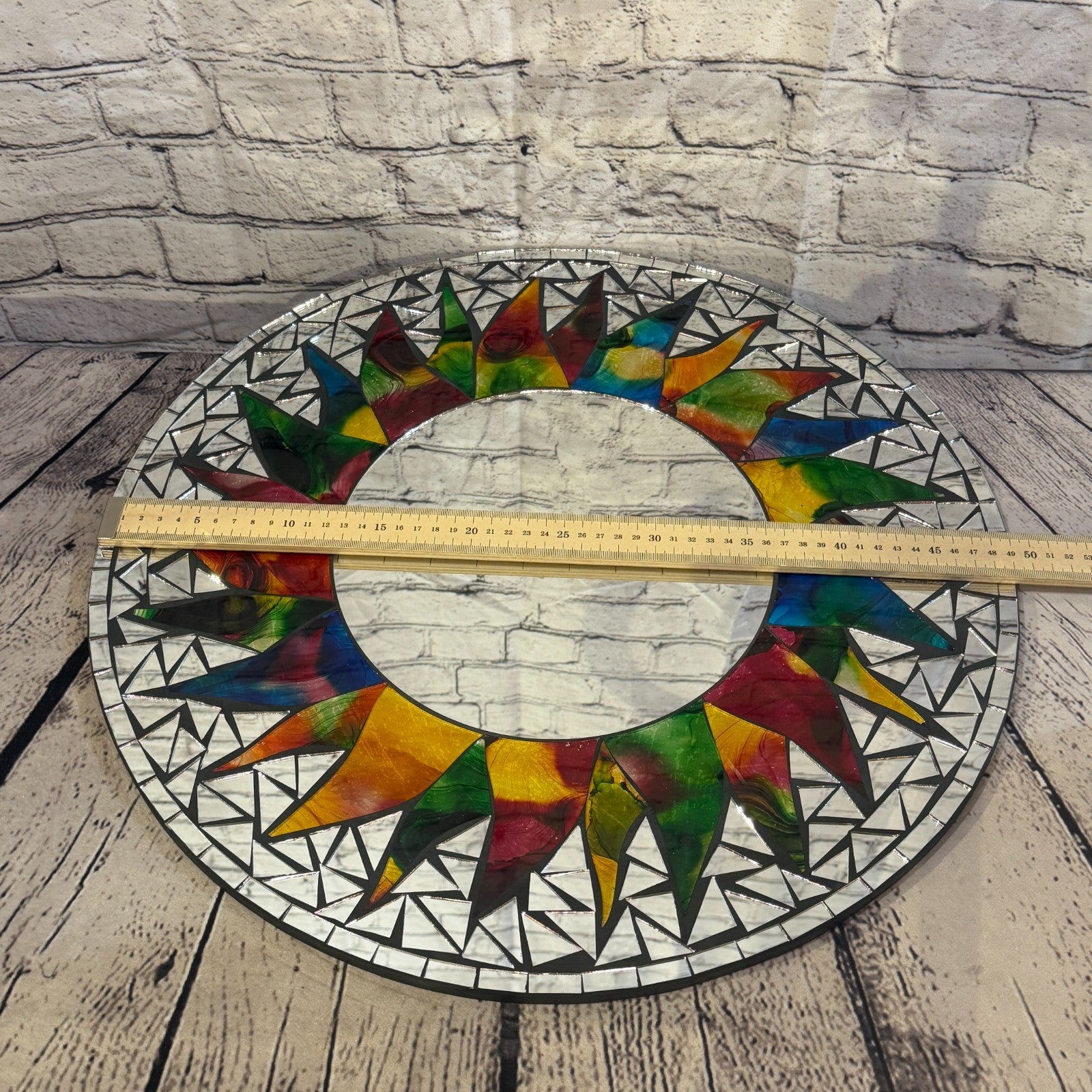 Rainbow Black Sun Flame Mosaic Tile Wall Mirror 50cm x 50cm 20 Inches Handmade4