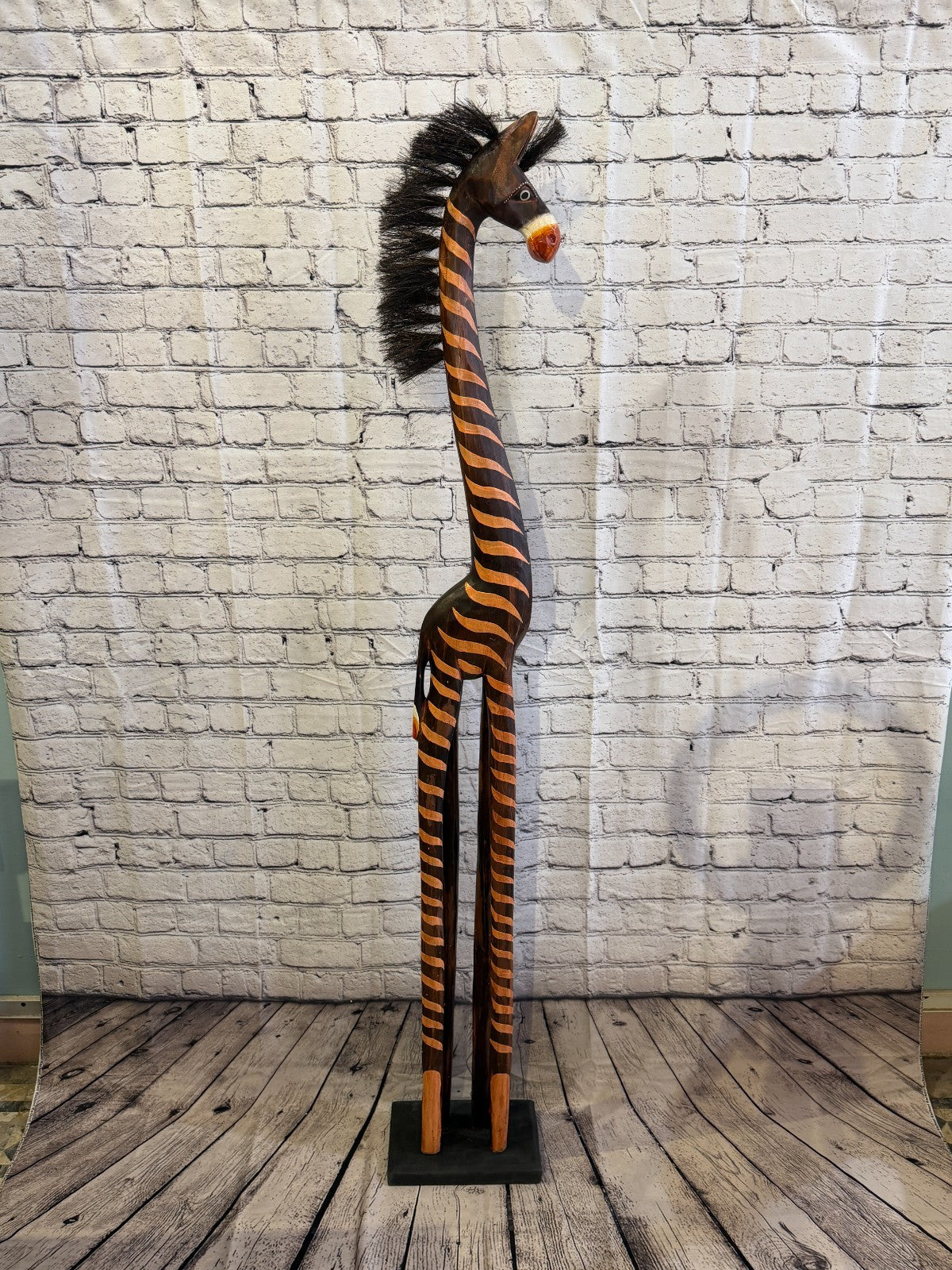 150cm Painted Wooden Horse Standing Single Carved Solid Wood Zebra Handmade3