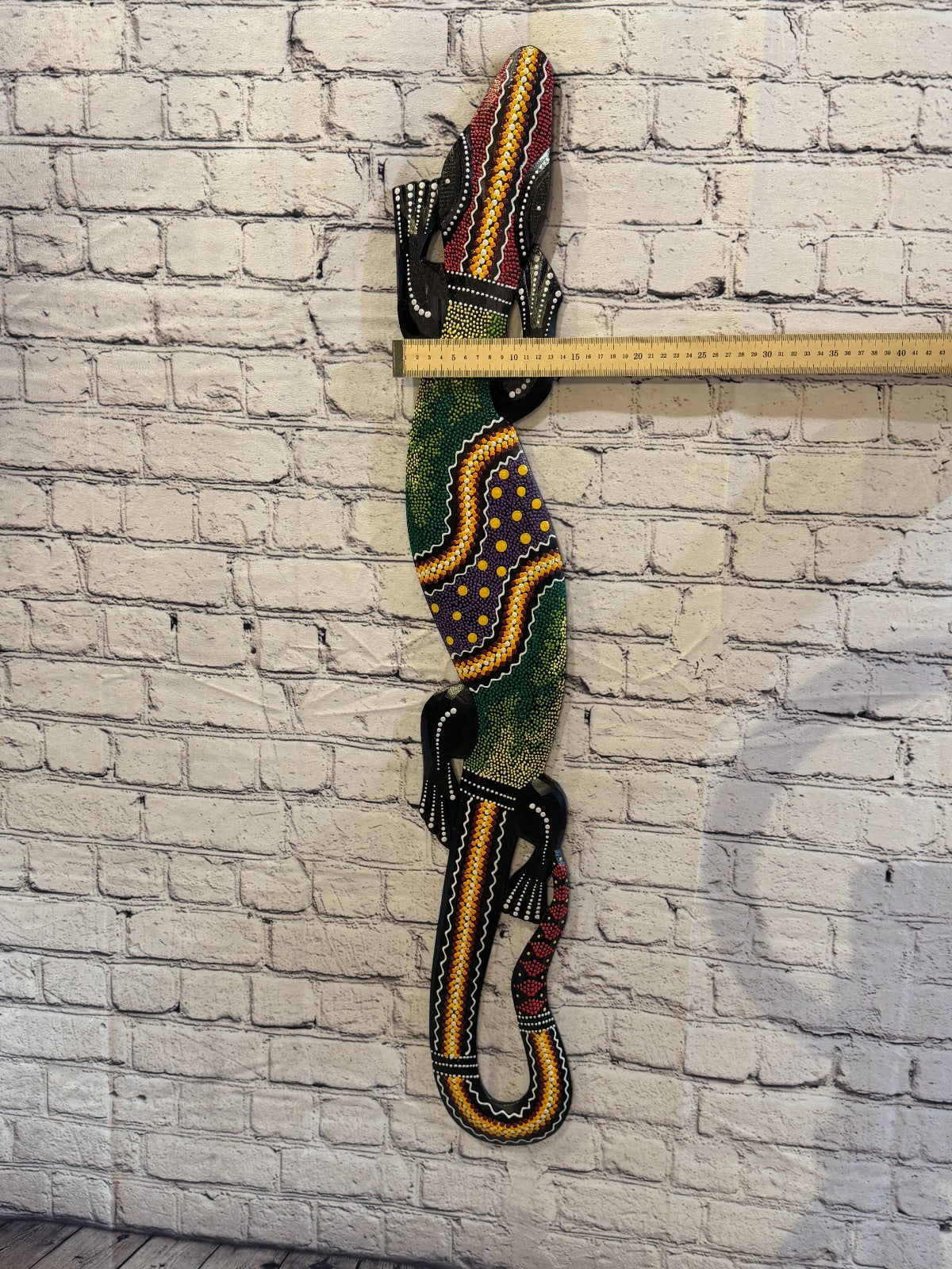 100cm Gecko Carved Wooden Dot Painted Ethnic Tribal Tiki Wall Art No 3 New3
