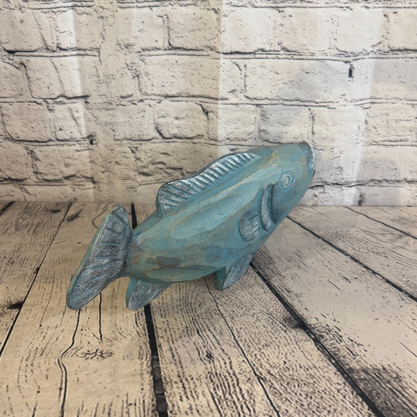 30cm x 15cm Trout Silver Blue Fish Wood Coastal Ocean Bathroom Decoration2