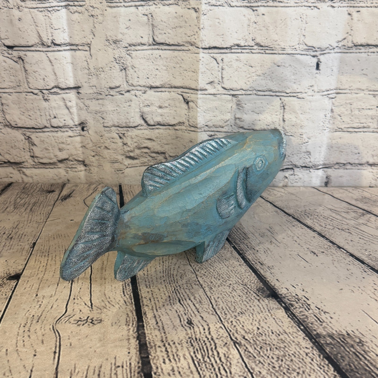 30cm x 15cm Trout Silver Blue Fish Wood Coastal Ocean Bathroom Decoration2