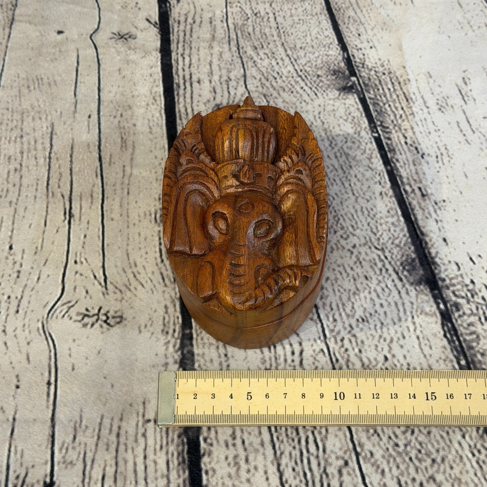 Oval Ganesha Flower 4 Bit Wooden Puzzle Box Secret Box Magic Trinket Handmade3