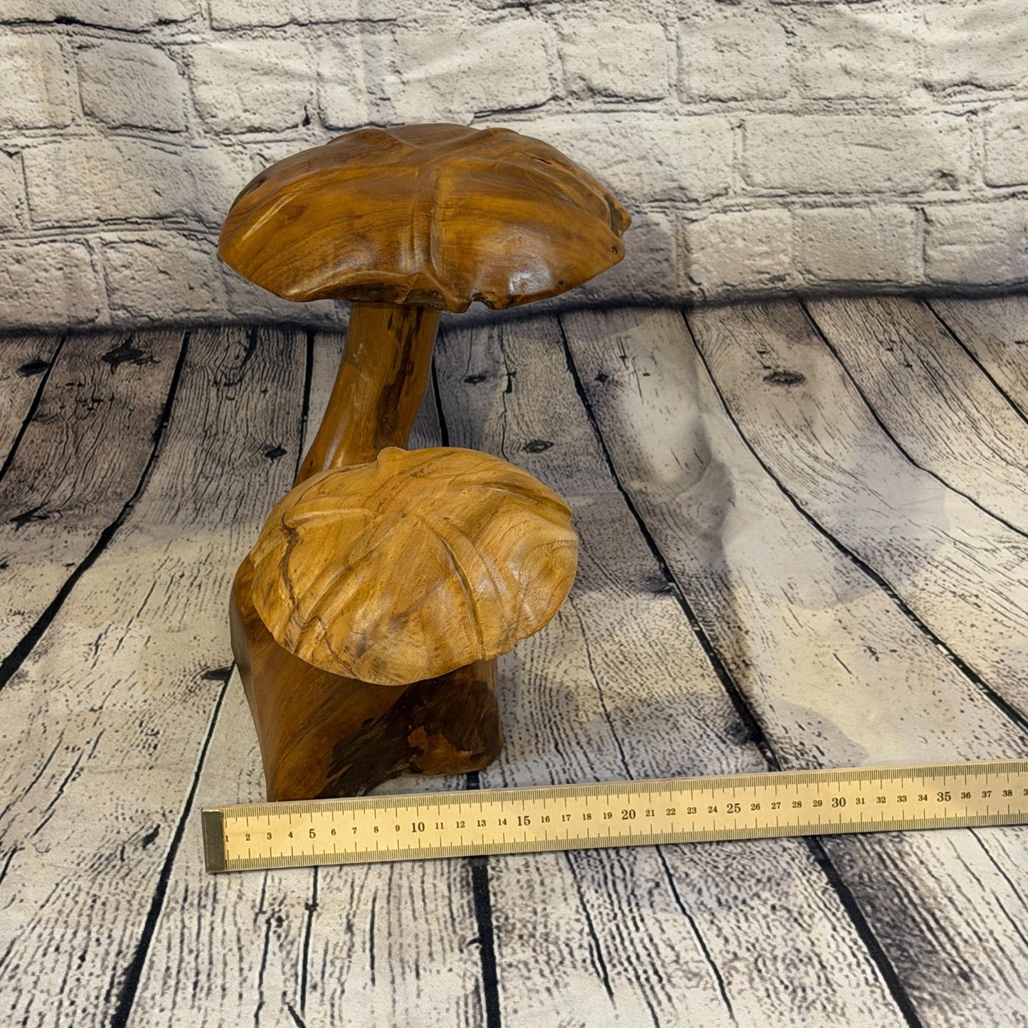 30cm x 35cm Double Wooden Mushroom Toadstool Sculpture Garden Teak Root Ornament7
