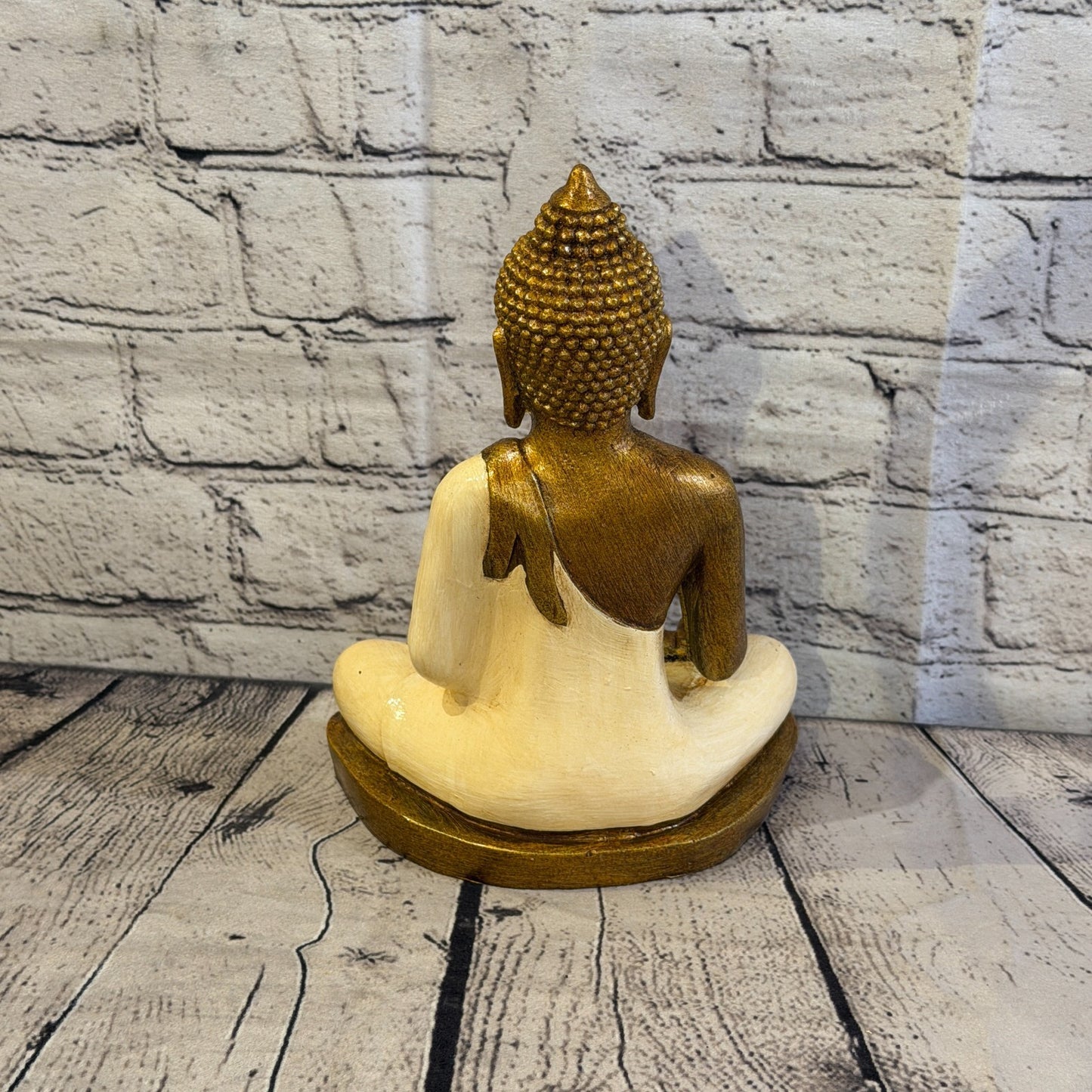 White & Bronze 25cm x 15cm Large Thai Buddha Sitting Statue Resin Hindu4