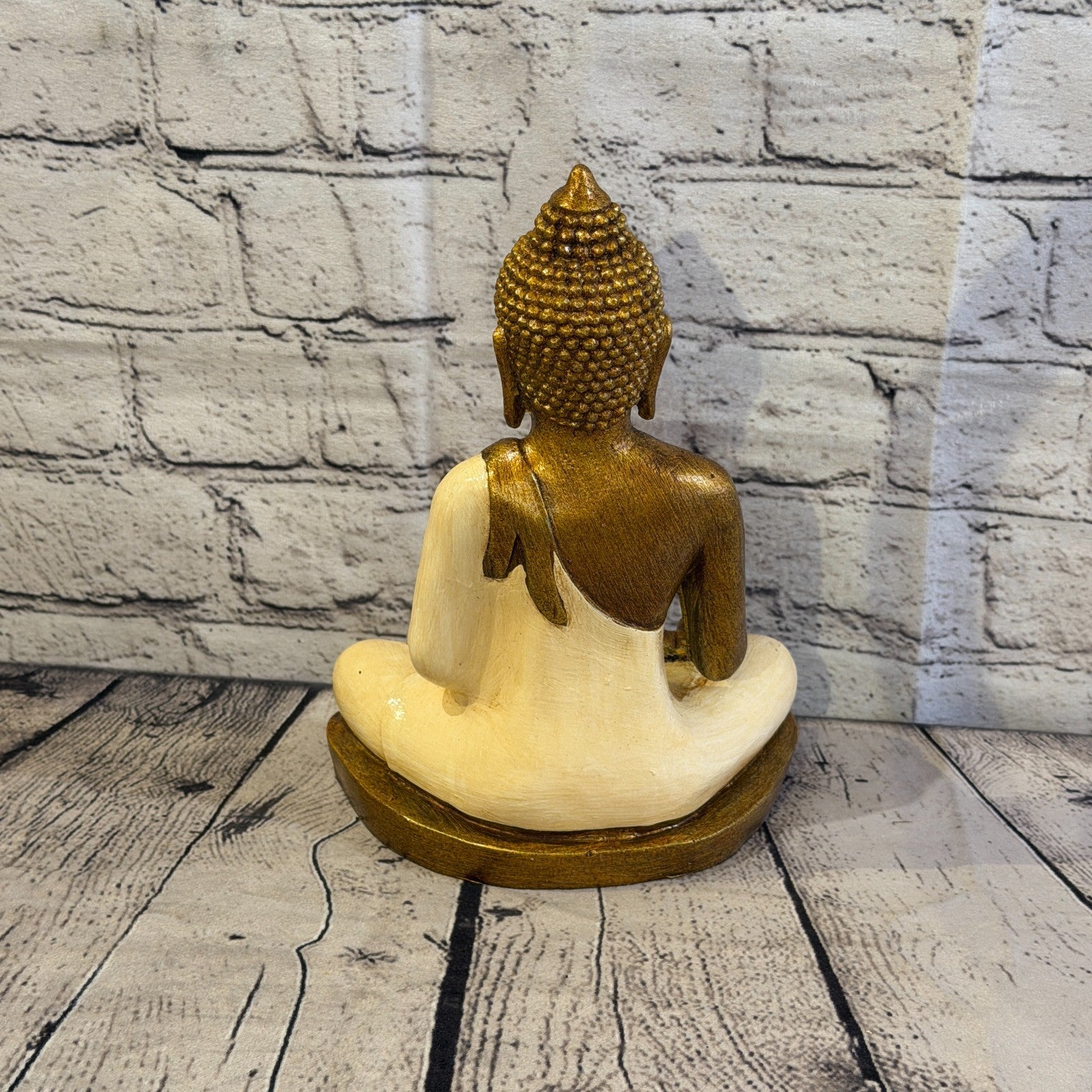 White & Bronze 25cm x 15cm Large Thai Buddha Sitting Statue Resin Hindu4