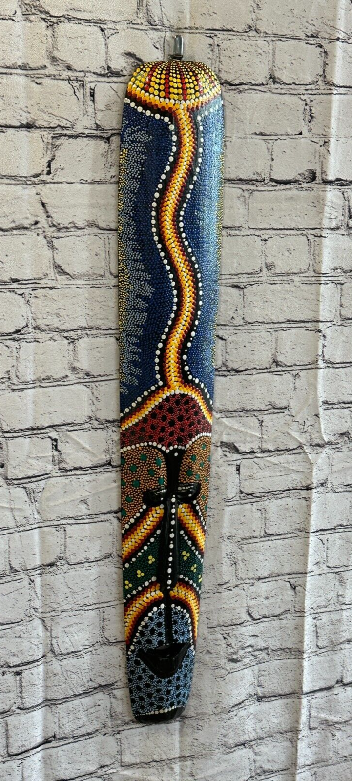 80cm Mask Carved Wooden Dot Painted Ethnic Tribal Tiki Wall Art Handmade No 70