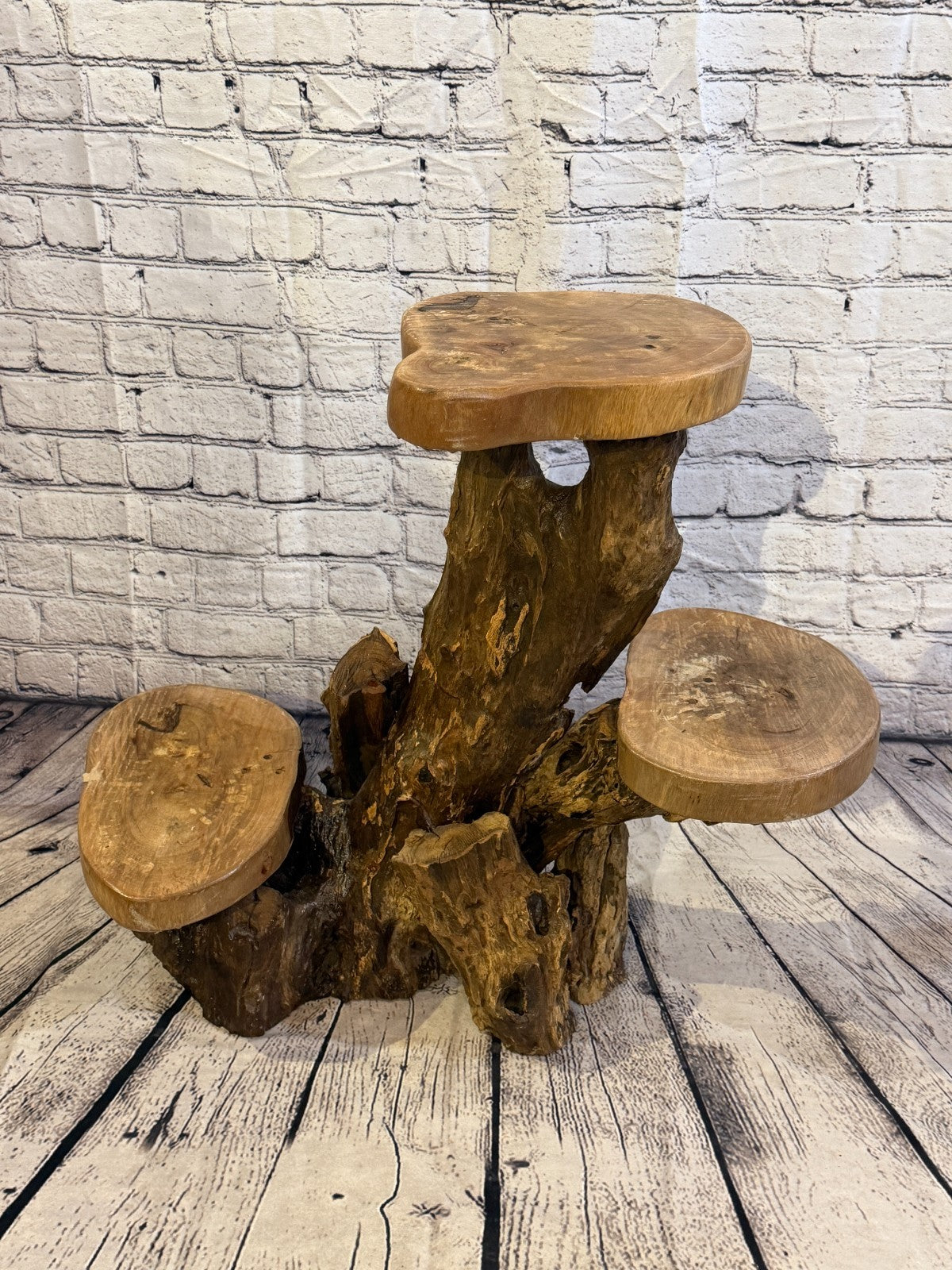 60cm x 60cm Triple Wooden Coffee Root Sculpture Garden Teak Root Ornament Carved0