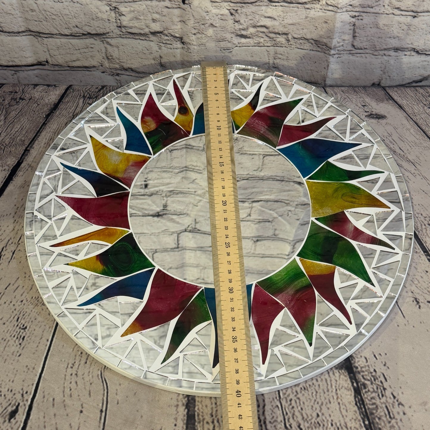Rainbow White Sun Flame Mosaic Tile Wall Mirror 40cm x 40cm 16 Inches Handmade4