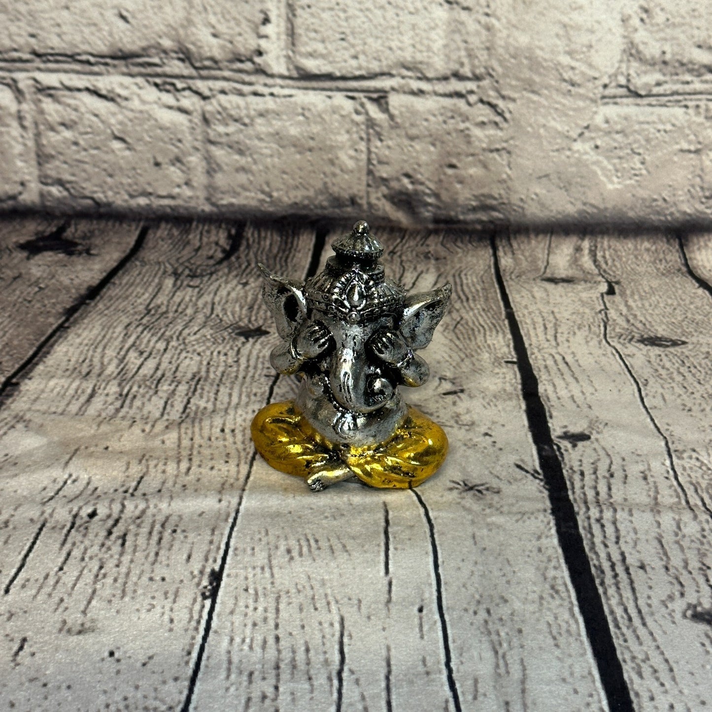 Silver Gold 10cm Set Of 3 Wise Ganesh Ganesa Sitting On Seat Statue Resin Hindu2