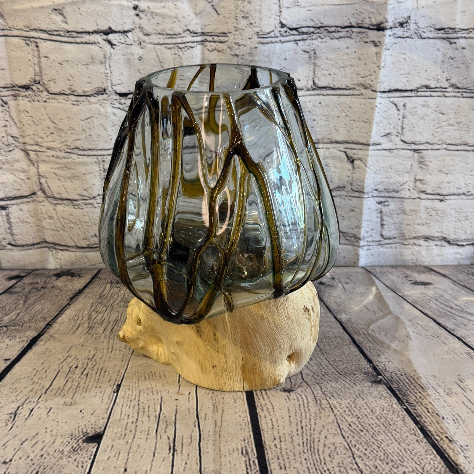 30cm Tall Brown Streak Melted Glass Wood Decorative Vase Glass Sculpture Crafted3