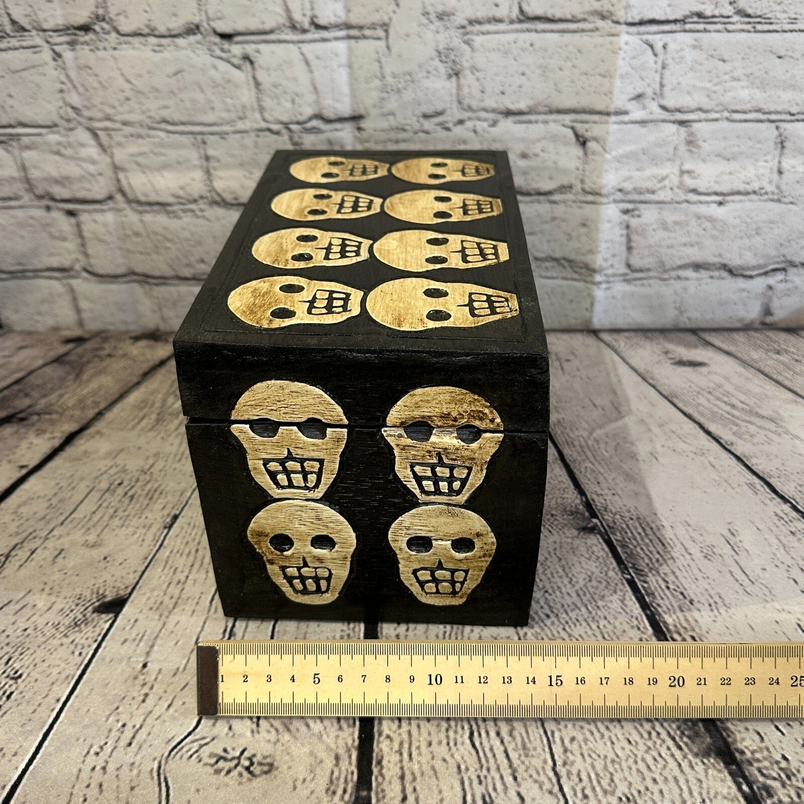 25cm x 15cm x 15cm Square Wooden Gothic Skeleton Skull Coffin Jewellery Box9