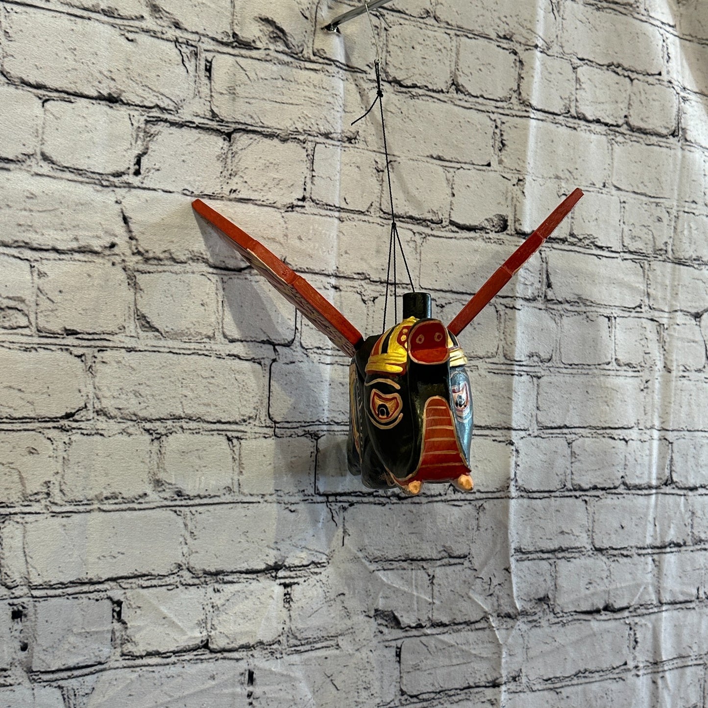 Black Elephant Folk Art Carved Wood Flying Winged Mobile Spirit Chaser Guardian2