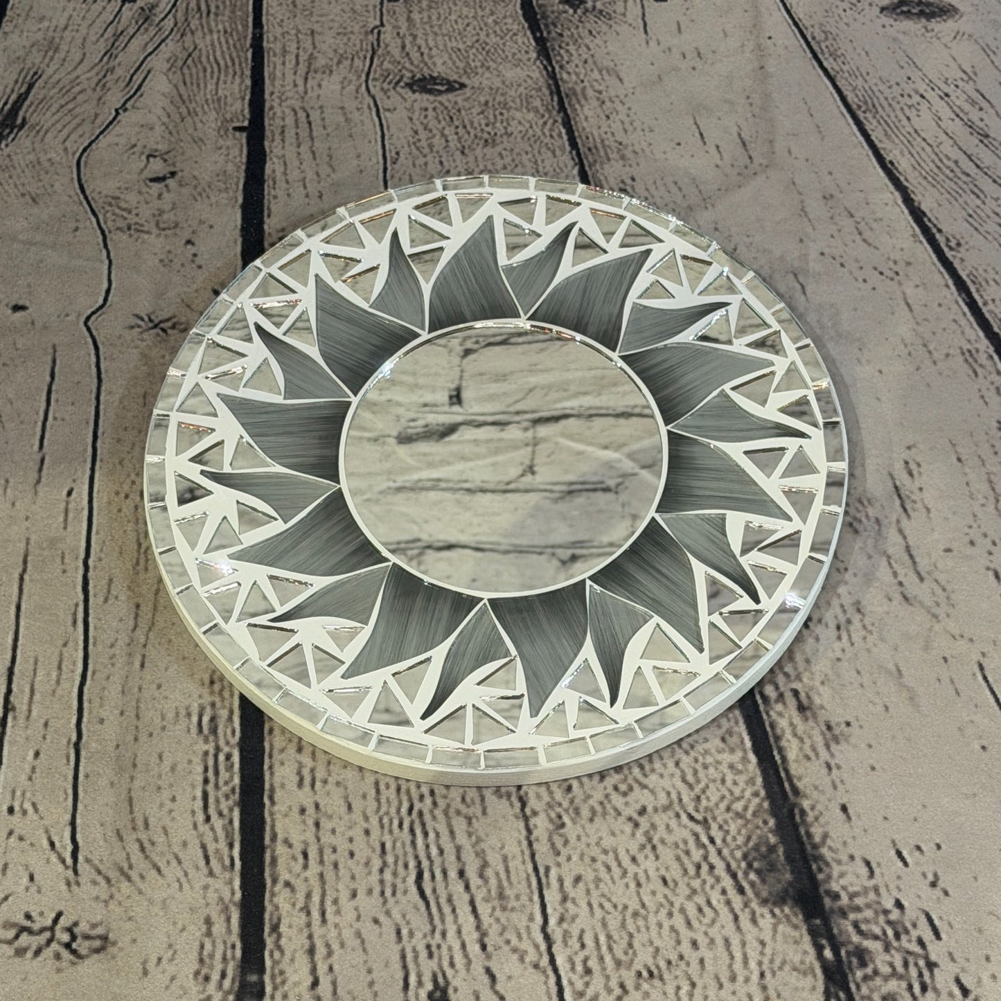 Grey Sun Flame Mosaic Tile Wall Mirror 20cm x 20cm 8 Inches Handmade2