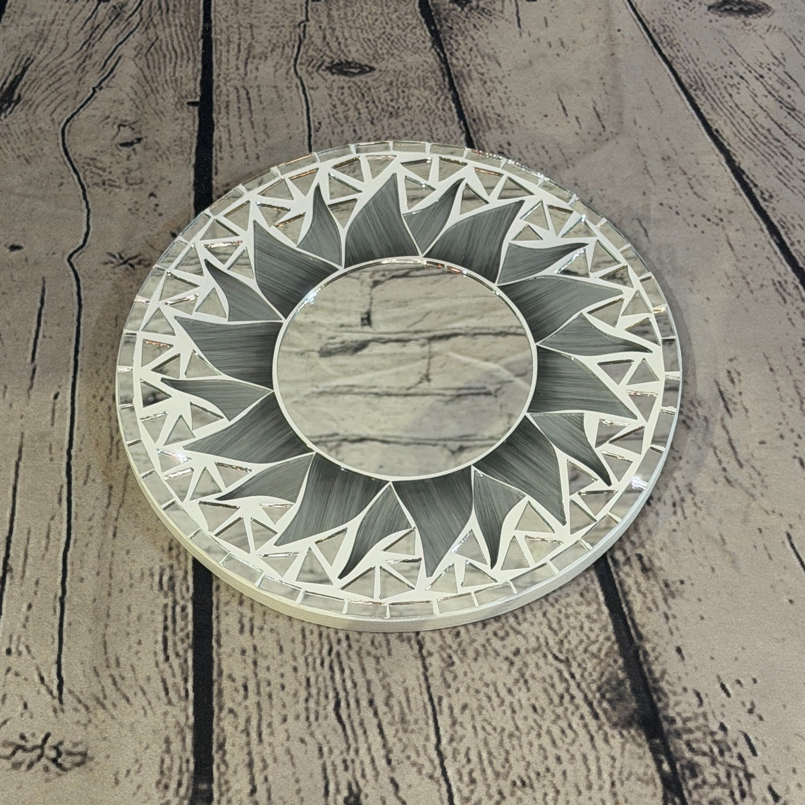 Grey Sun Flame Mosaic Tile Wall Mirror 20cm x 20cm 8 Inches Handmade2