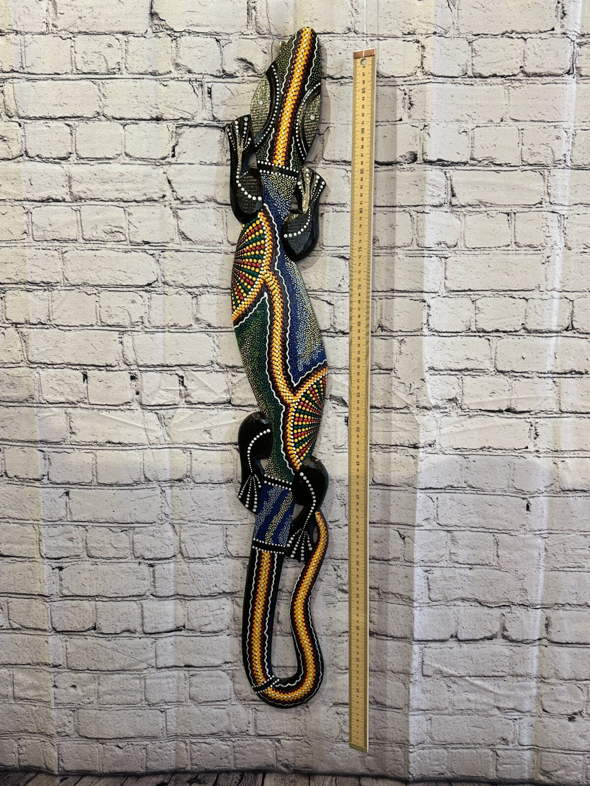 100cm Gecko Carved Wooden Dot Painted Ethnic Tribal Tiki Wall Handmade No 23