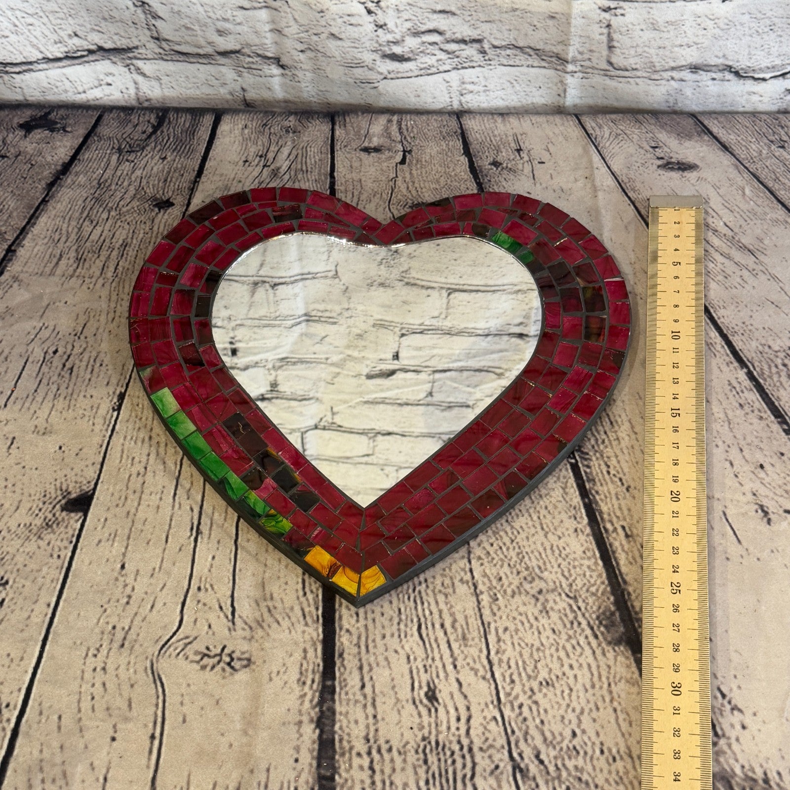 Red Heart Shape Mosaic Tile Wall Mirror 28cm x 25cm 10 Inches Handmade New5