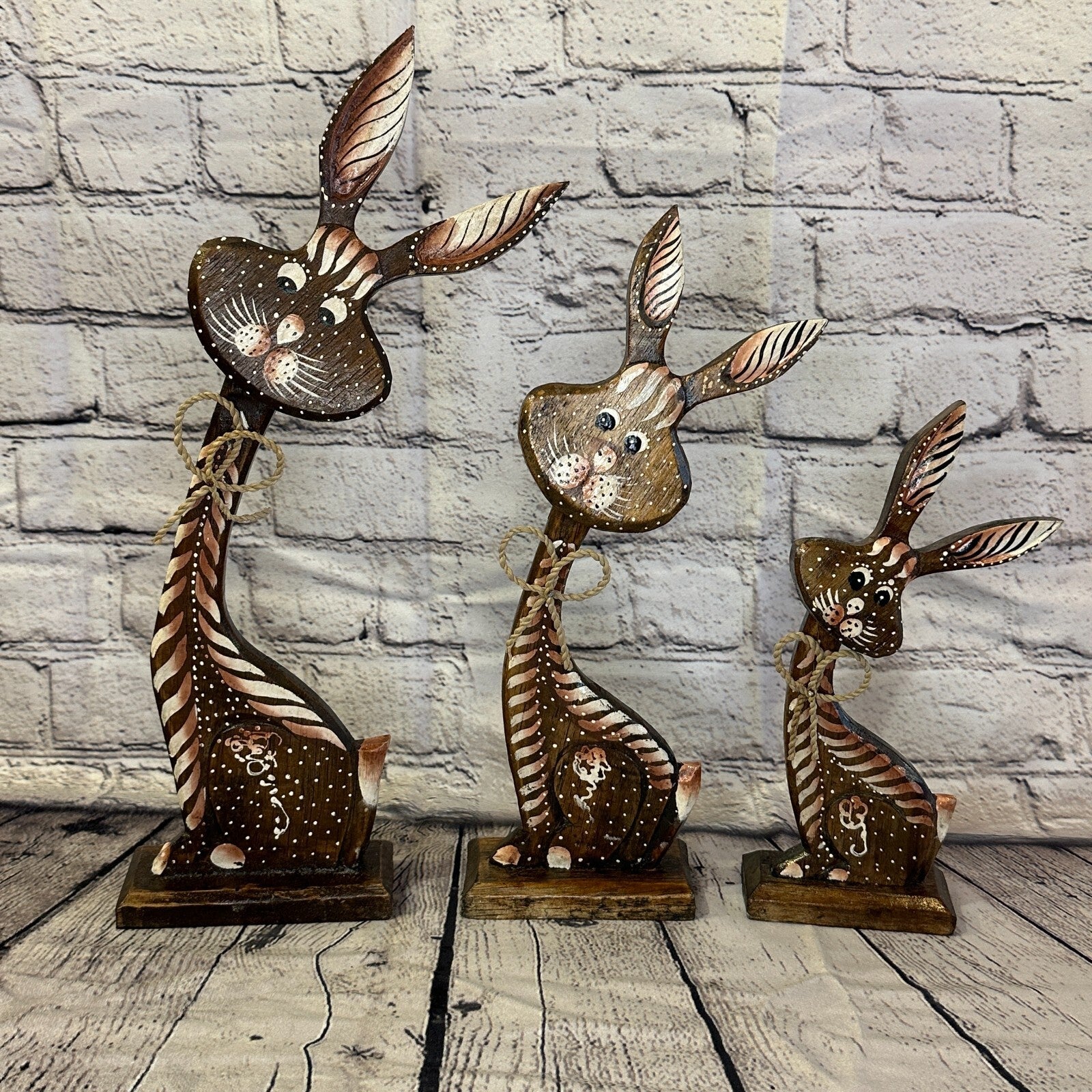 Brown Wooden Rabbit Hare Shabby Pattern 35cm x 10cm Handmade and Fairtrade8