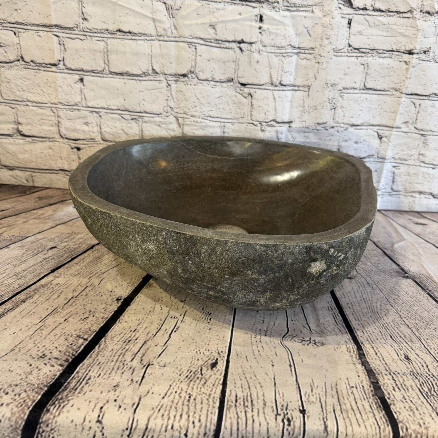 37cm x 35cm Wash Basin Bathroom Counter Top Washing River Stone Bowl Sink No 52