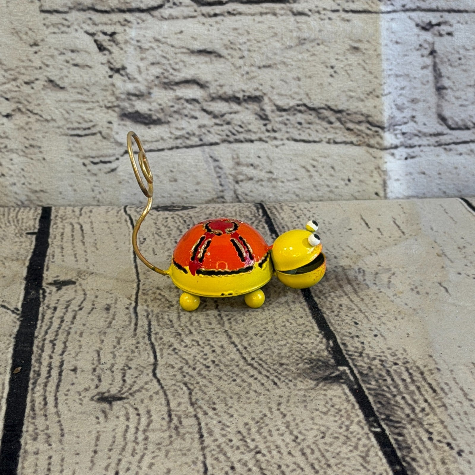 7cm x 7cm Colourful Yellow Tortoise Turtle Metal Tin Standing Ornament Statue3