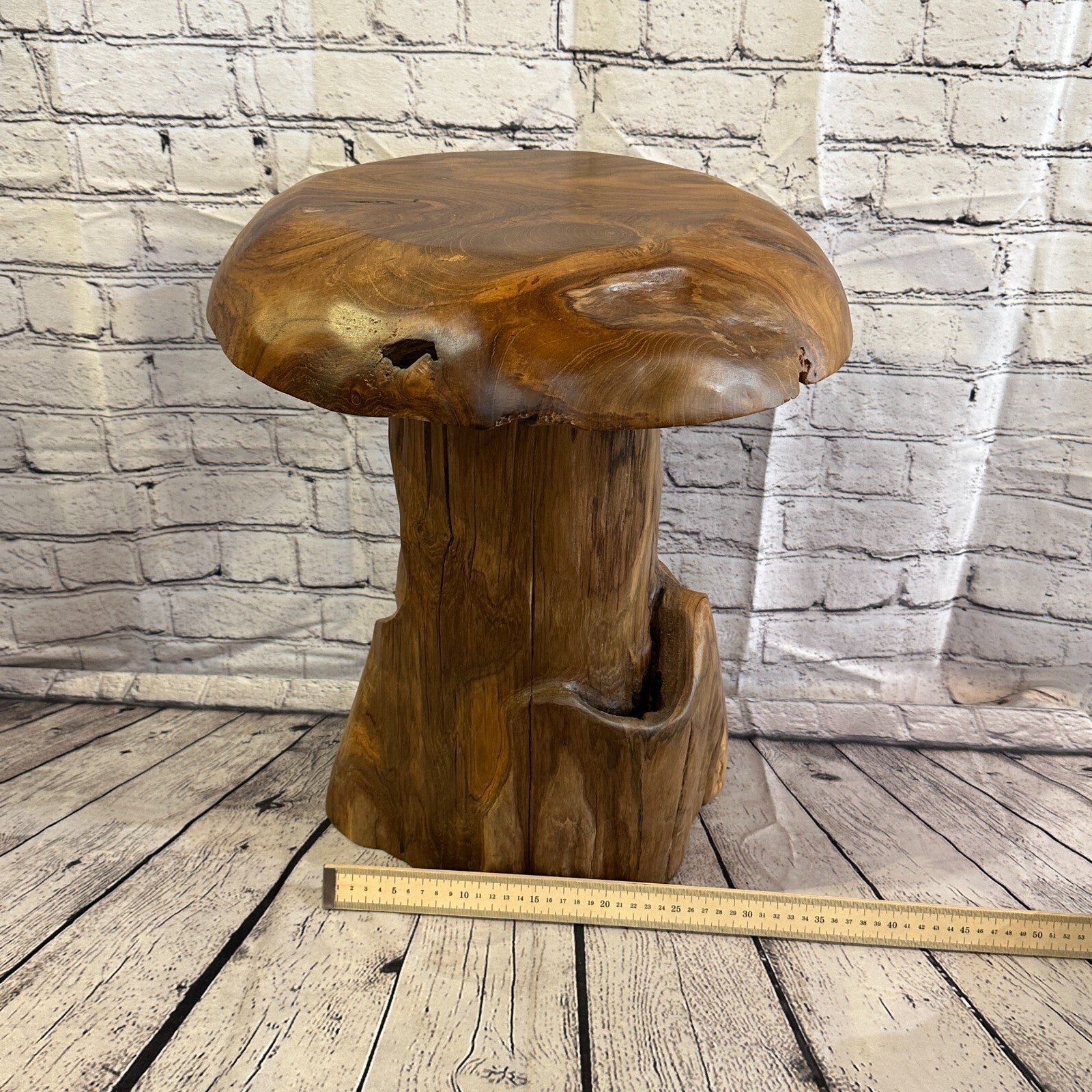 50cm x 35cm Wooden Mushroom Toadstool Sculpture Garden Teak Root Ornament Carved5