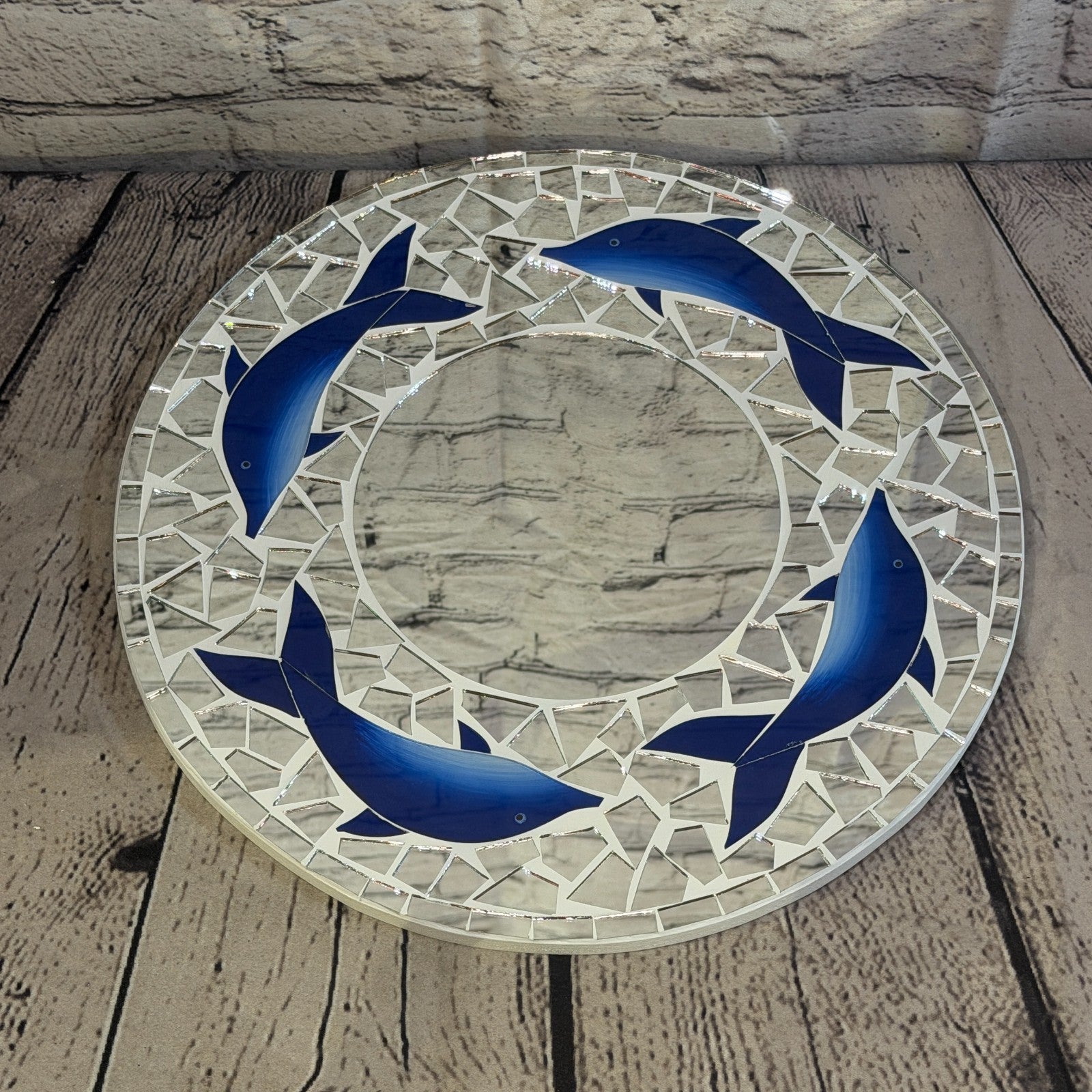 Blue Dolphin Mosaic Tile Wall Mirror 30cm x 30cm 12 Inches Handmade2