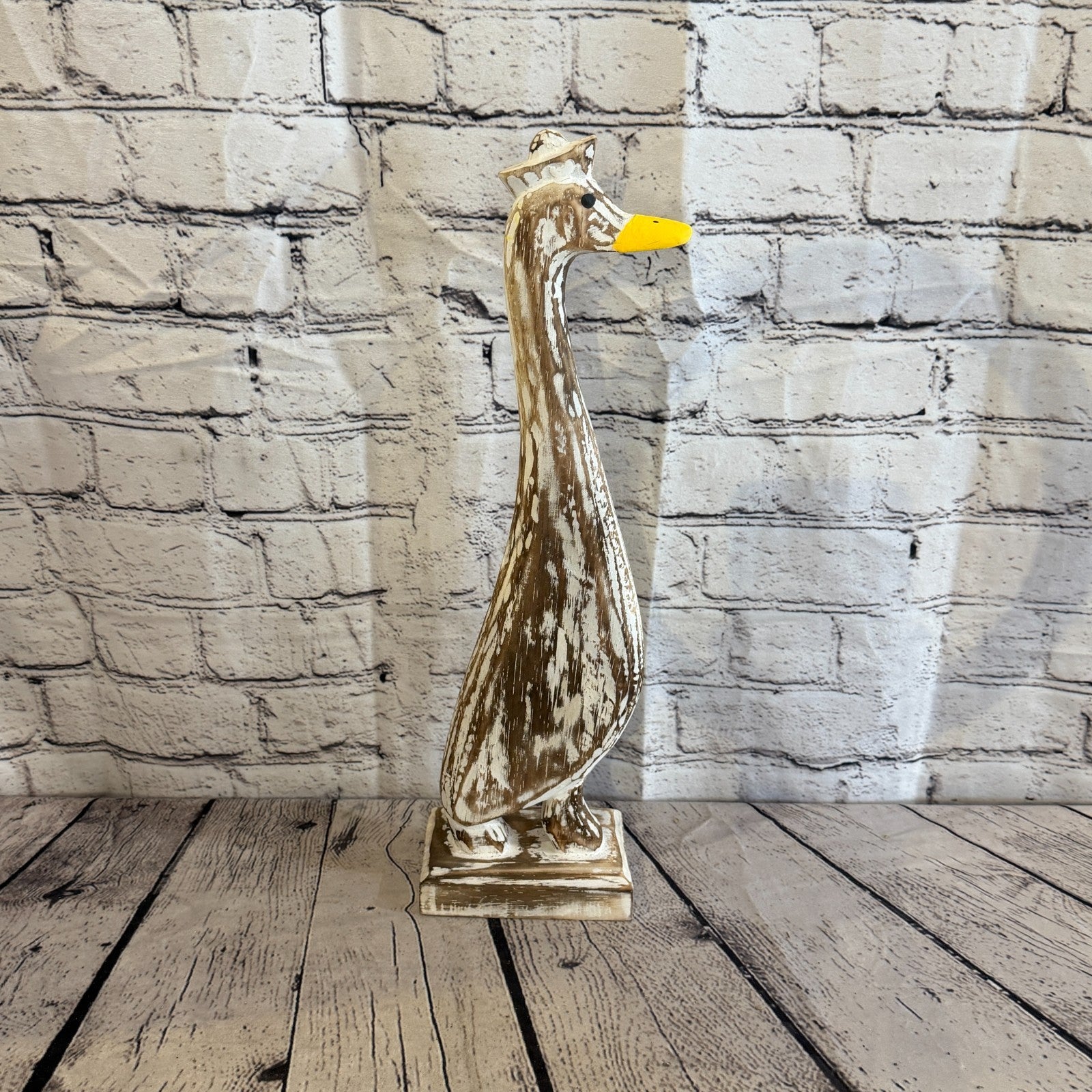 Looking Forward 45cm Tall Wooden Brown Duckling Baby Duck Shabby Wood Fairtrade3