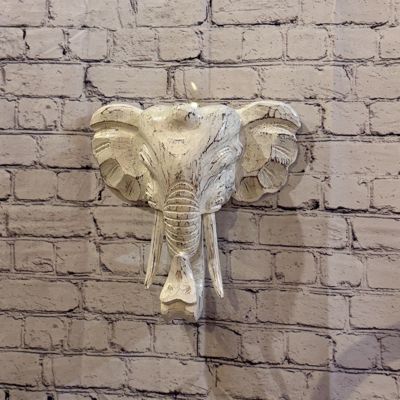 30cm x 30cm Plain White Painted Wood Elephant Head Wall Mounted Art Shabby2