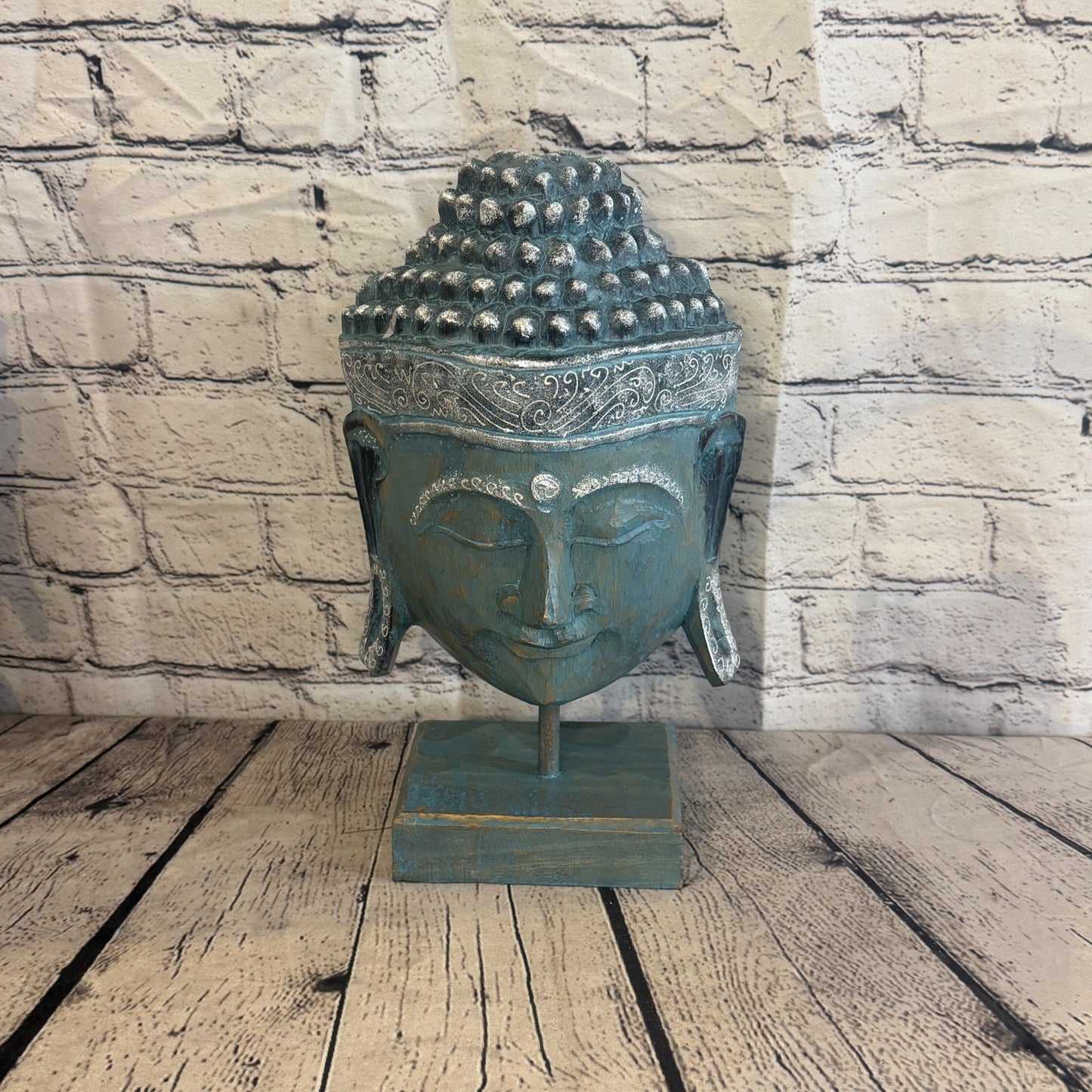 35cm x 25cm Blue Head Buddha Ornament Sculpture Statue Buddhas Hand Carved Wood1