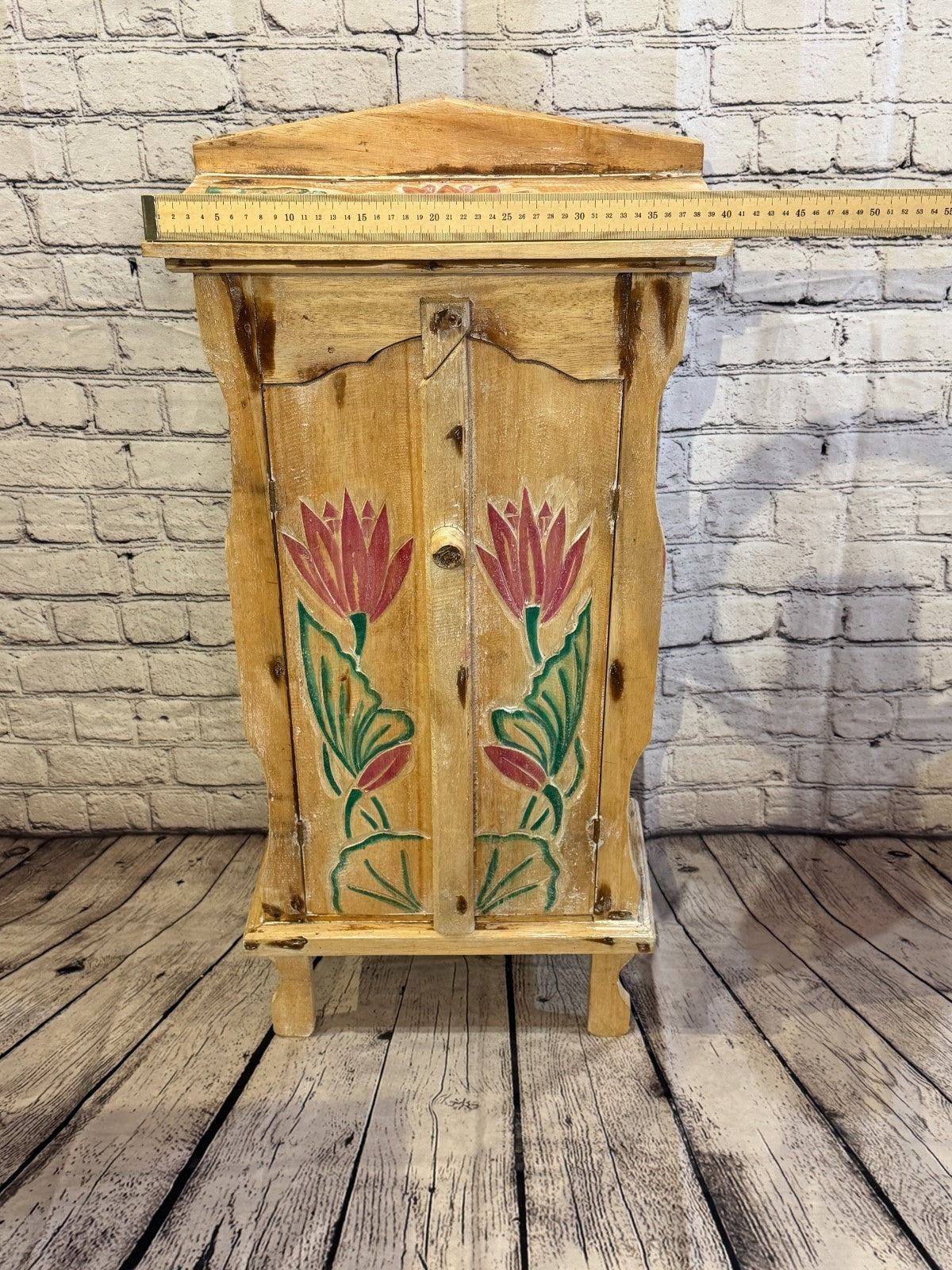 85cm x 40cm Flower 2 Door Pillar Wooden Side Cabinet Living Storage Furniture7