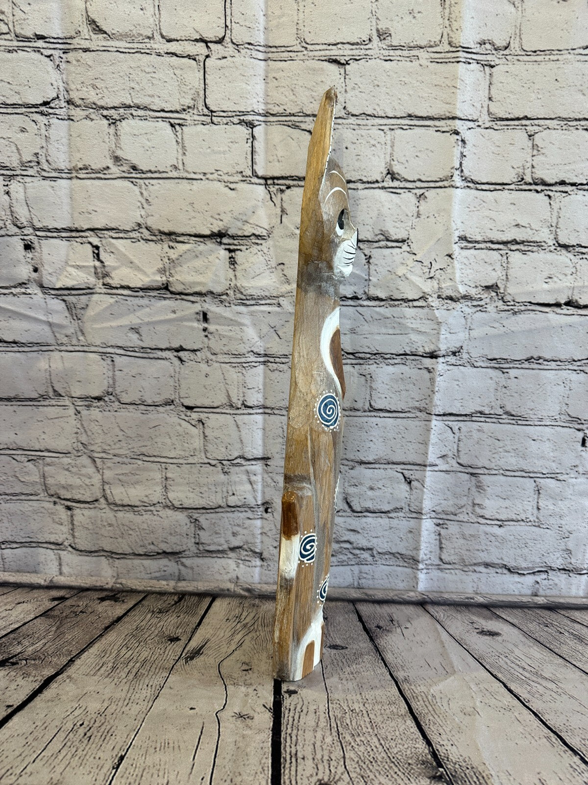 50cm Light Brown Flower Wooden Shabby Cat Statue Ornament Fair Trade Handcarved3