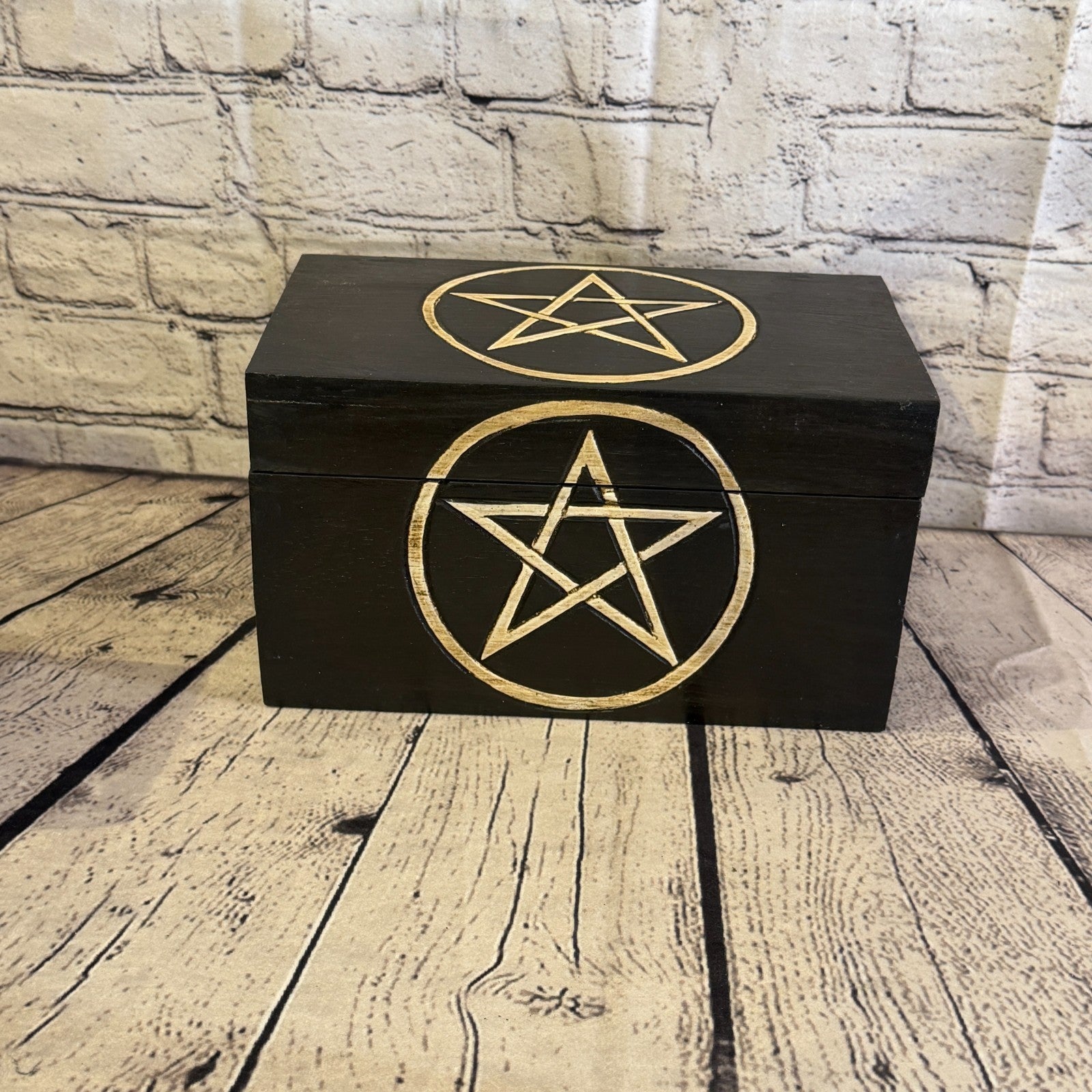 24cm x 14cm x 14cm Wood Gothic Pentagram Skull Coffin Jewellery Trinket Box1