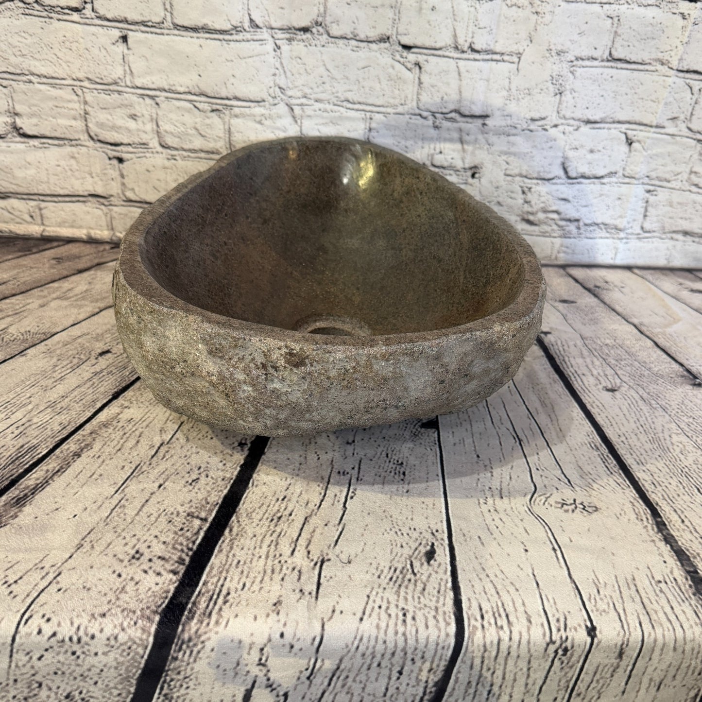 38cm x 30cm Wash Basin Bathroom Counter Top Washing River Stone Bowl Sink No 151