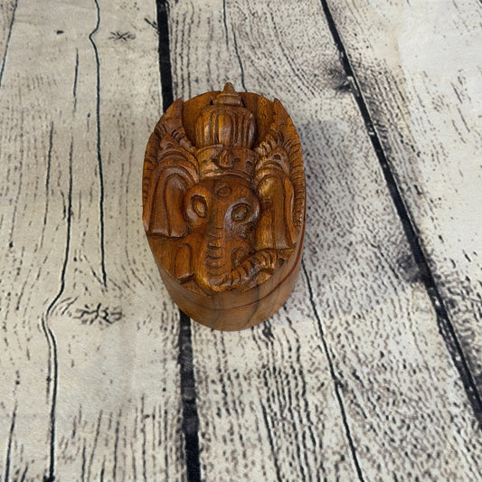 Oval Ganesha Flower 4 Bit Wooden Puzzle Box Secret Box Magic Trinket Handmade0