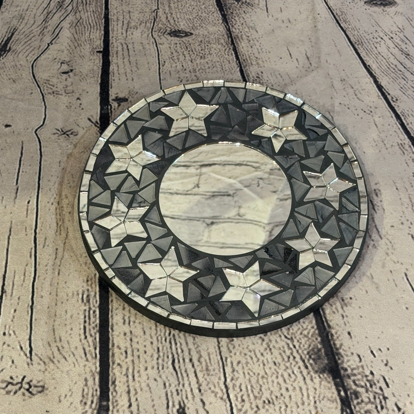 Grey Black Star Black Mosaic Tile Wall Mirror 20cm x 20cm 8 Inches Handmade2