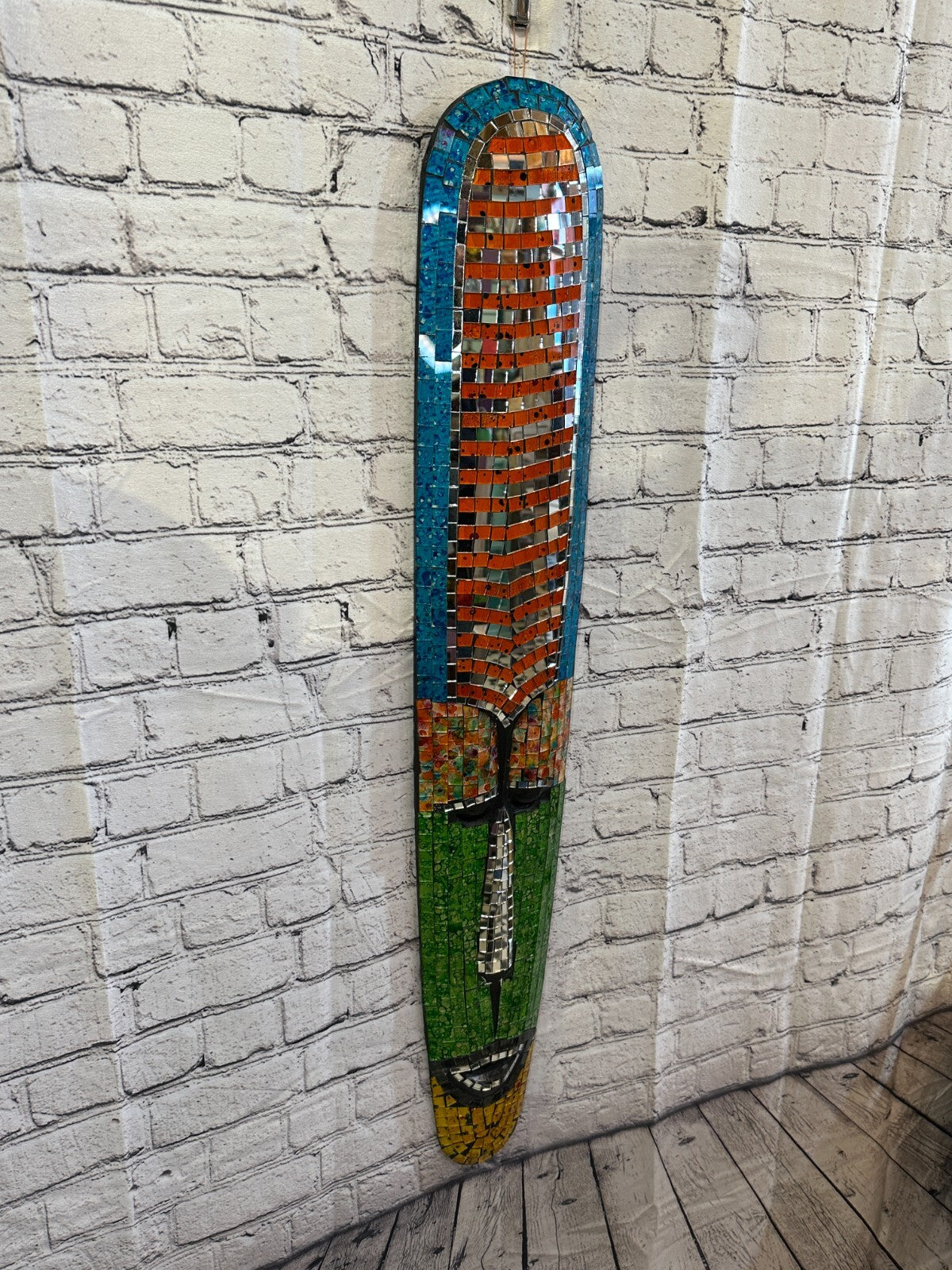 100cm Mosaic Mirror Mask Carved Painted Ethnic Tribal Wall Art Handmade Design 60