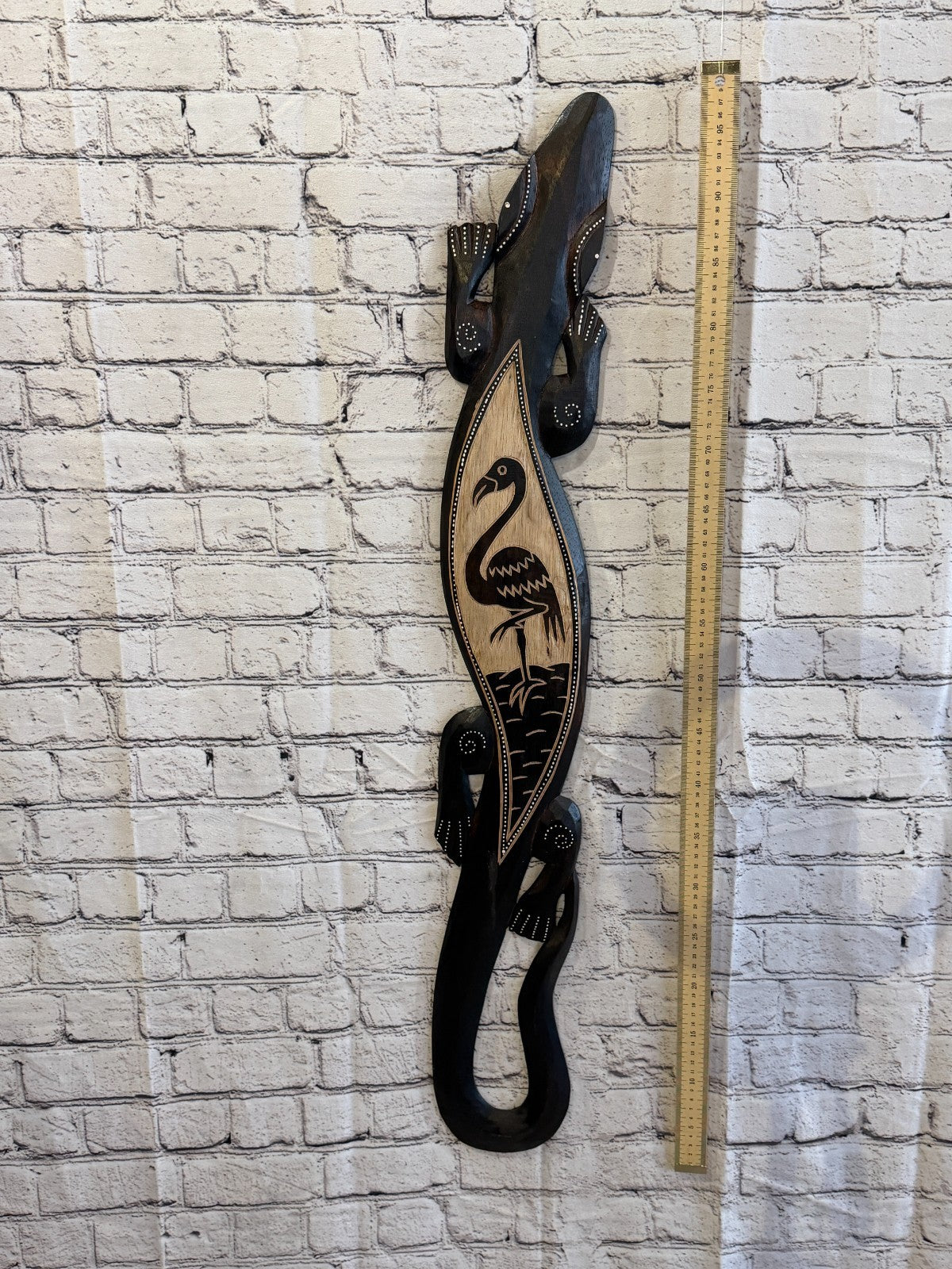 100cm Flamingo Gecko Carved Wooden Brown Work Painted Ethnic Tribal Tiki Art4