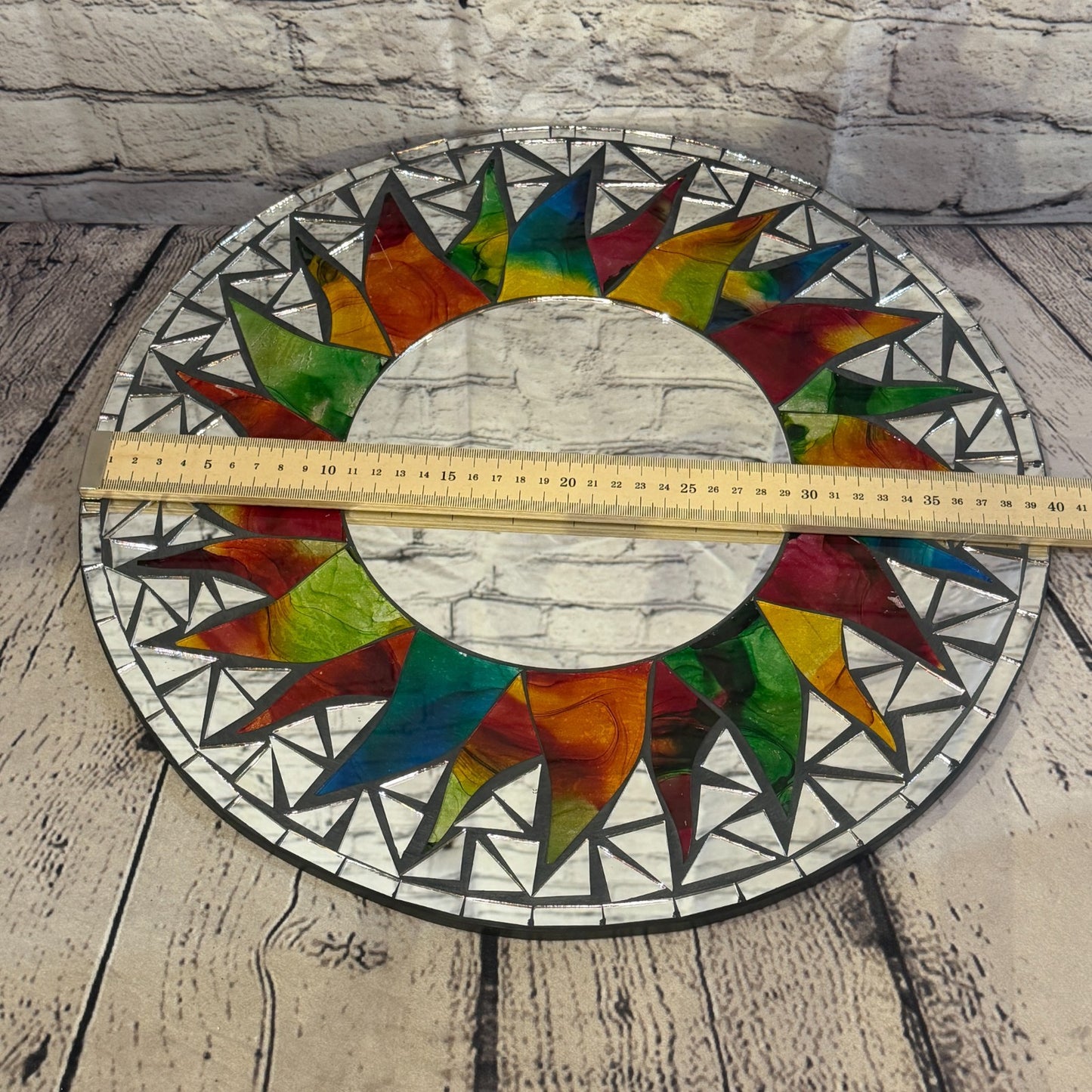 Rainbow Black Sun Flame Mosaic Tile Wall Mirror 40cm x 40cm 16 Inches Handmade3