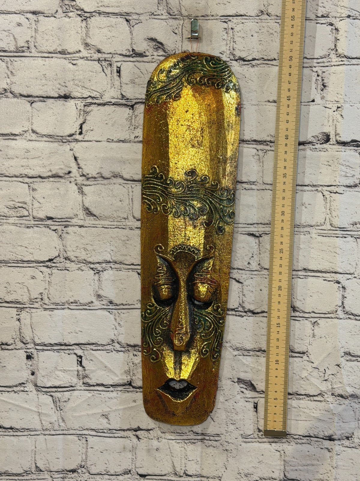 50cm Gold Painted Mask Carved Wooden Brown Work Ethnic Tribal Tiki Wall Art4