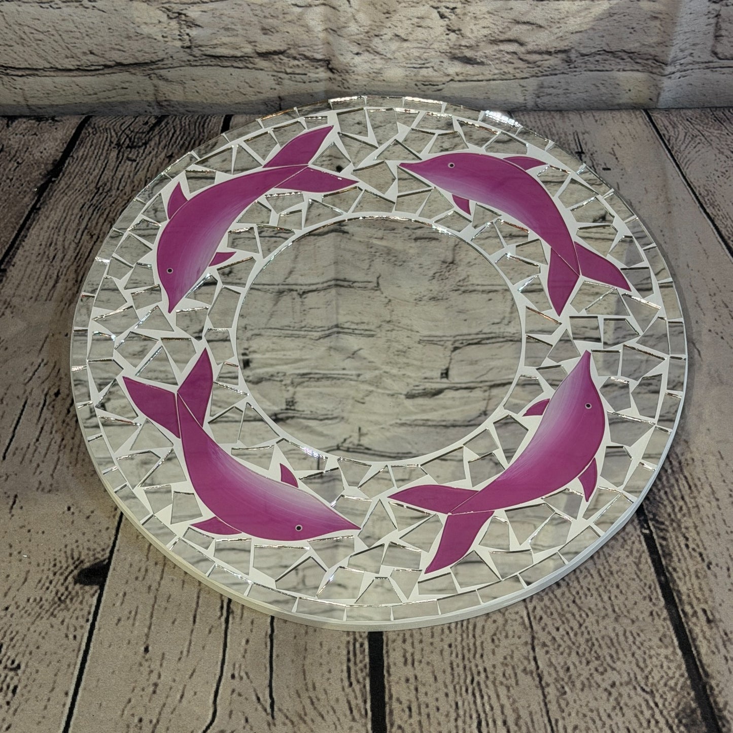 Pink Dolphin Mosaic Tile Wall Mirror 30cm x 30cm 12 Inches Handmade2