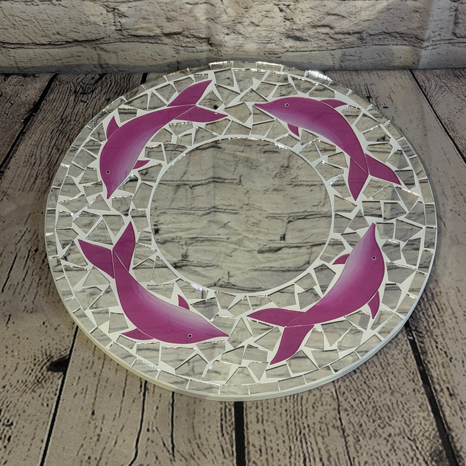 Pink Dolphin Mosaic Tile Wall Mirror 30cm x 30cm 12 Inches Handmade2