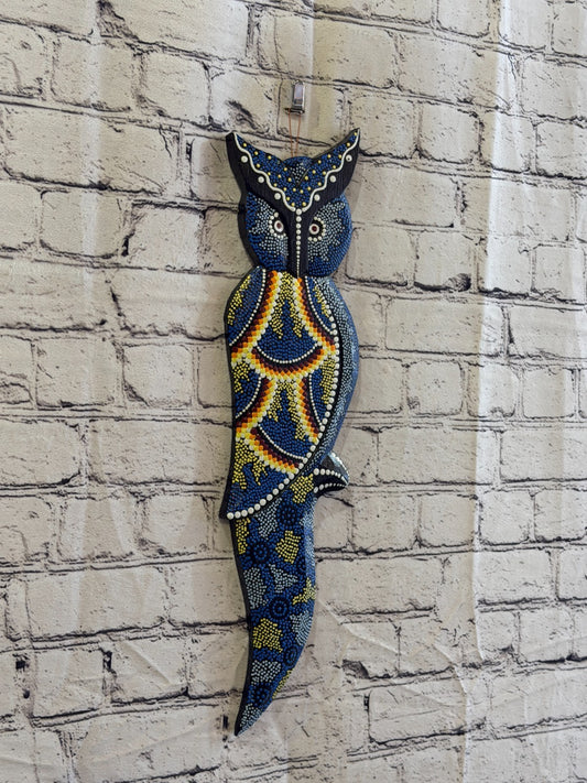 45cm Owl Bird Carved Wooden Dot Painted Ethnic Tribal Tiki Wall Art No 50